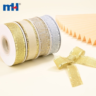 1" Fringed Grosgrain Ribbon with Metallic Satin Edged