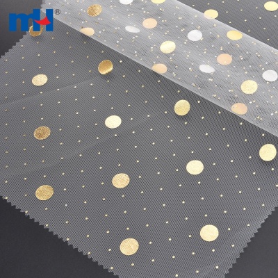 Gold Foiled Polka Dot Mesh Fabric