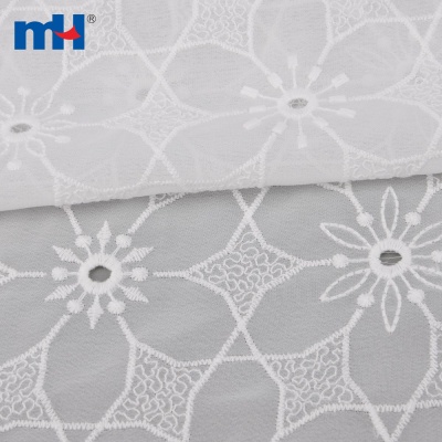White Cotton Eyelet Schiffli Fabric