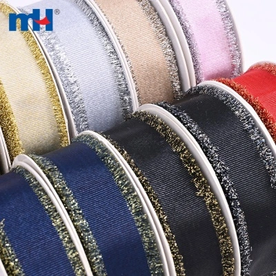 1" Fringed Grosgrain Ribbon with Metallic Edged