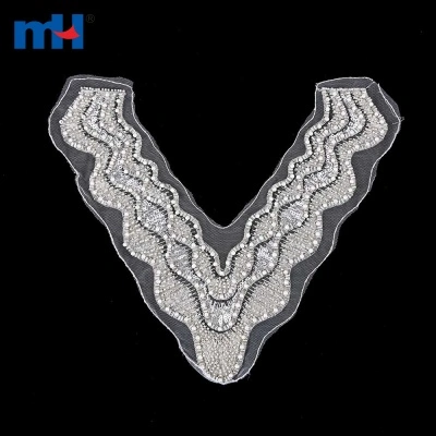 Beaded V-neck Embroidered Mesh Collar