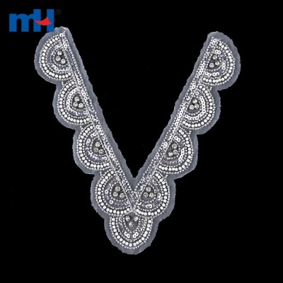 Beaded V-neck Embroidered Mesh Collar