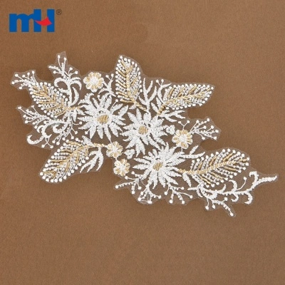 Gold Bugle Beaded Lace Applique