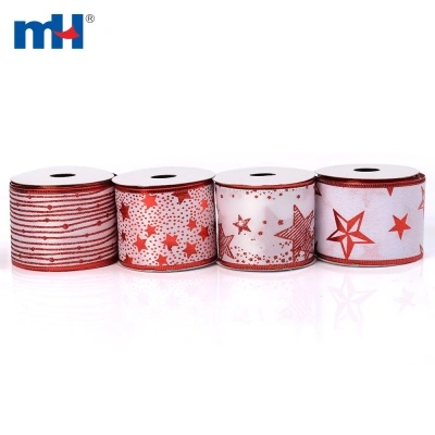 White Red Wired Satin Christmas Ribbon